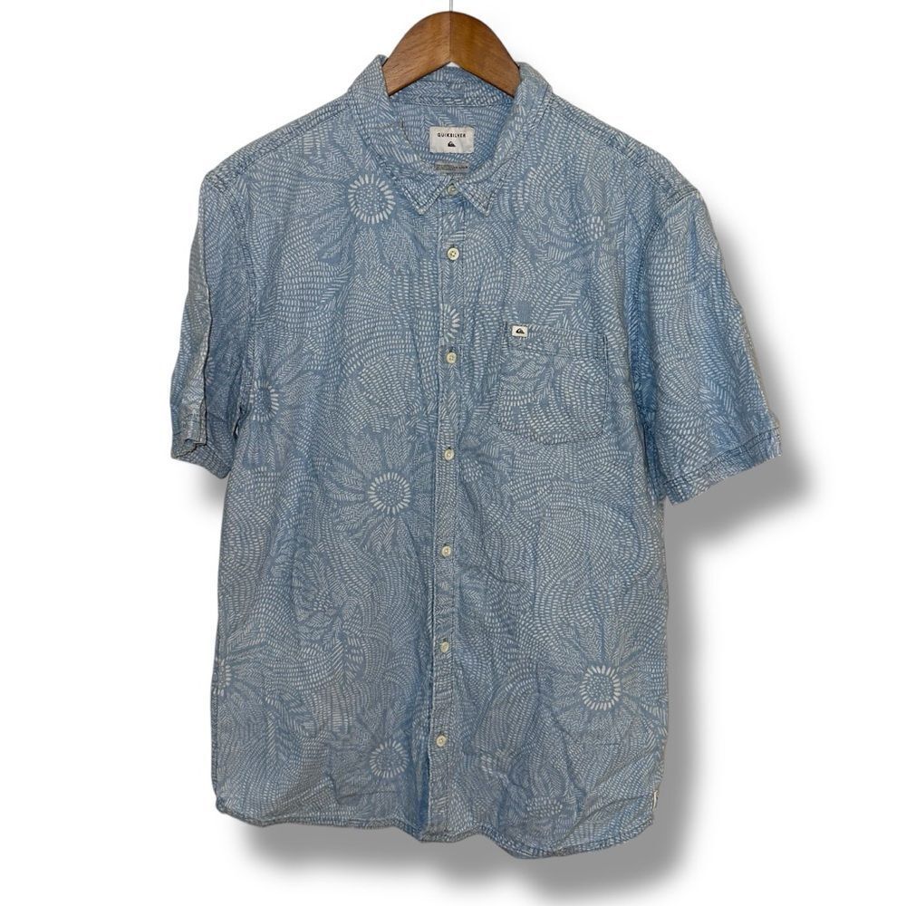 Quicksilver Blue Floral Print S/S Oxford Button Down Sz L